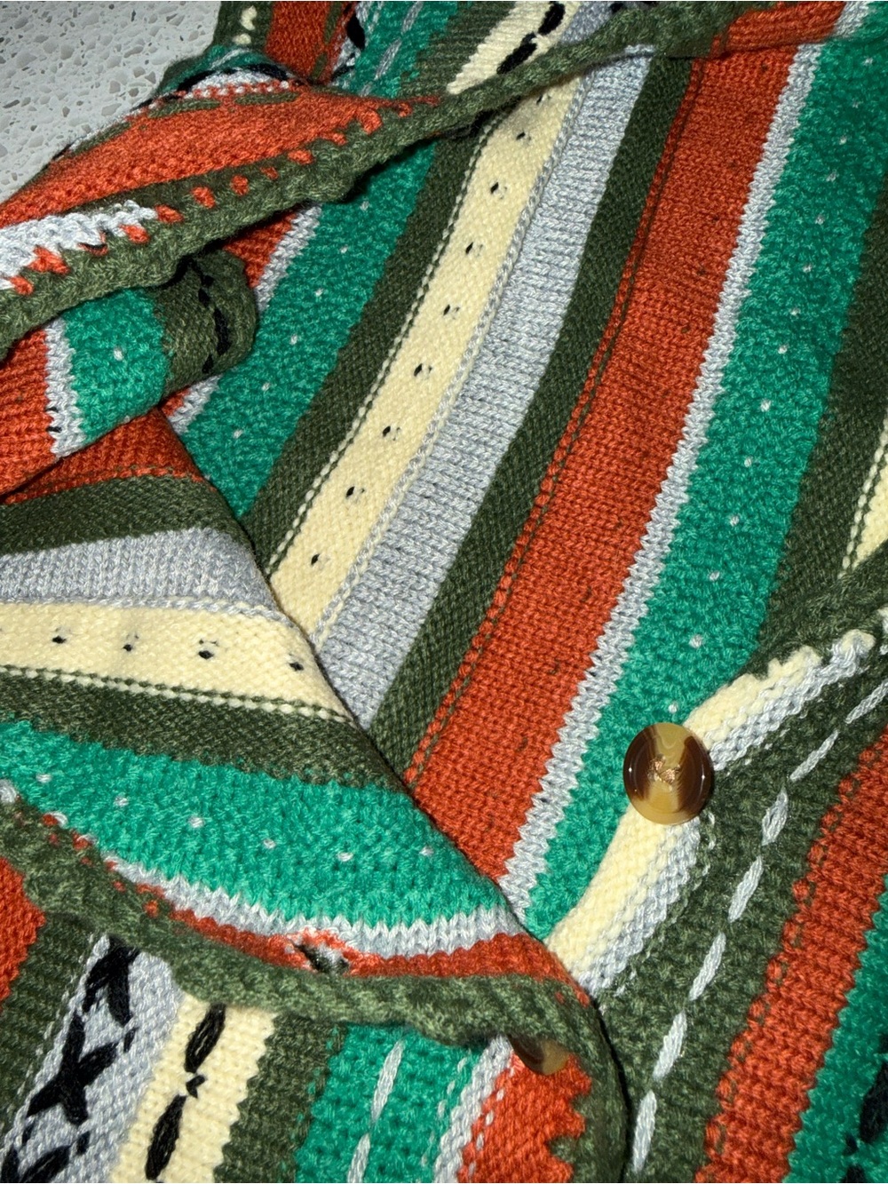 Cider - Striped Knit Button-Front Crop Top - Green Multi - Picture 5 of 8